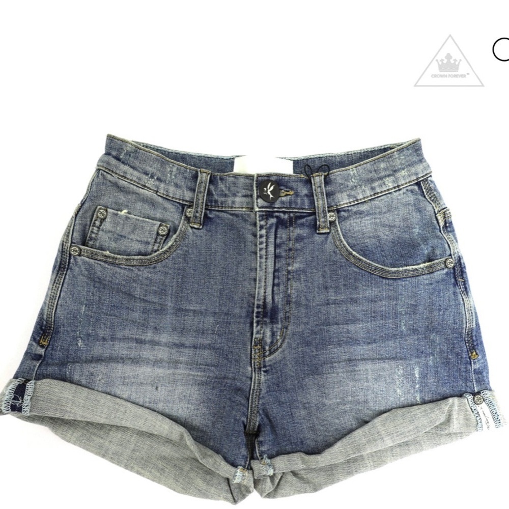 One Teaspoon Distressed Blue Jean Shorts stormy bouy